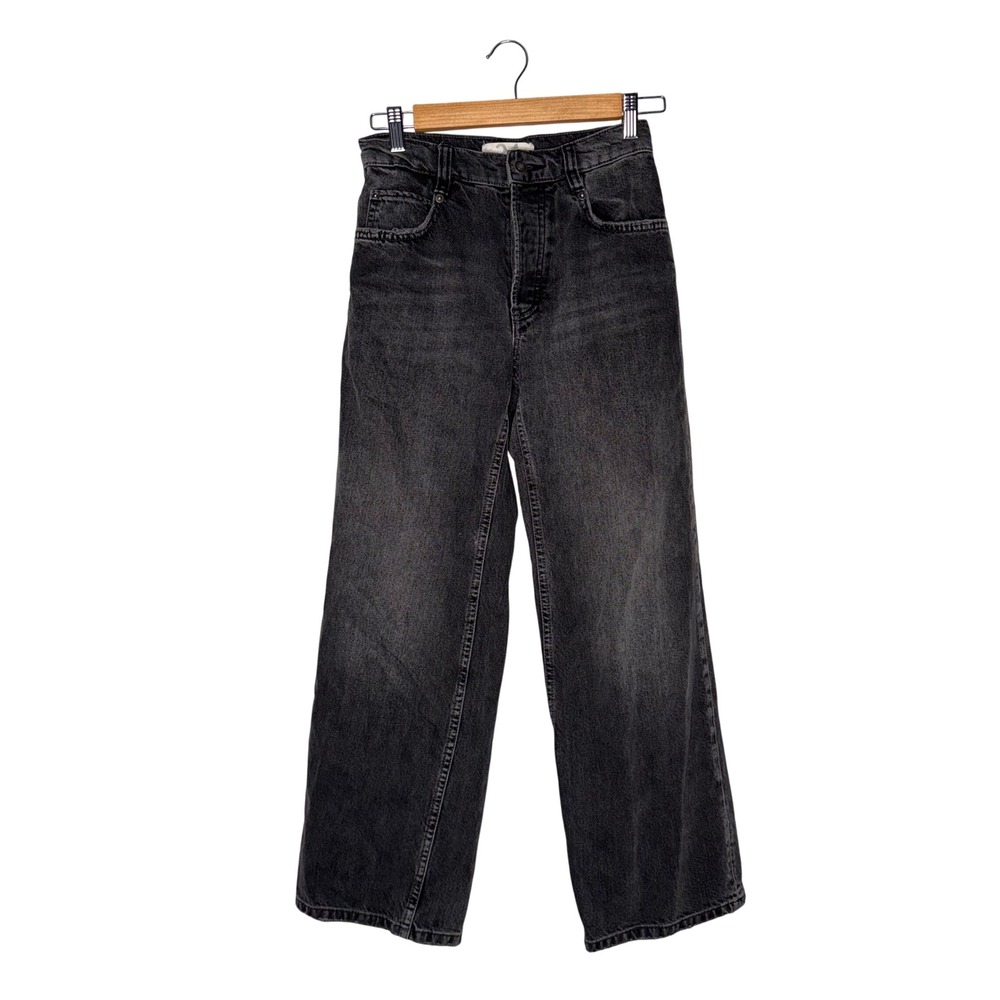 Free People We The Free Jeans Womens 24 Black Excellent Wide Leg Button Fly